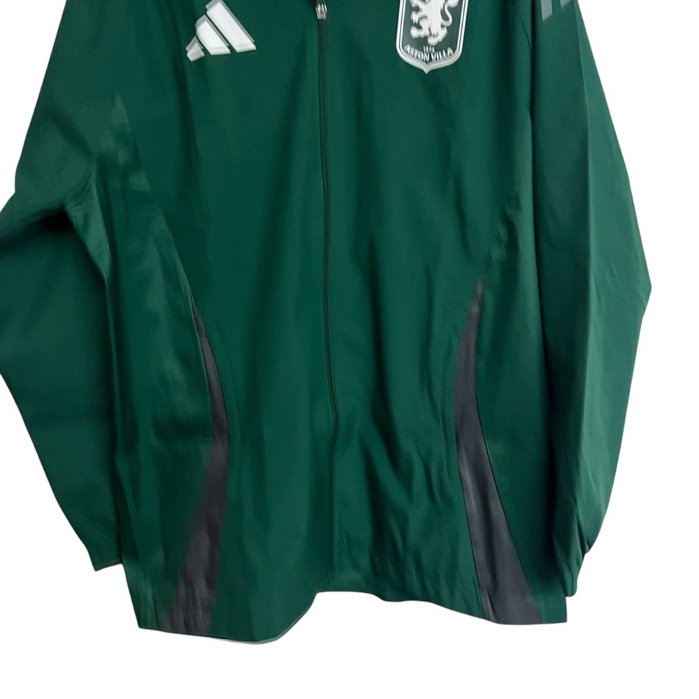 New Mens Aston Villa Adidas Training All Weather Full Zip Jacket Dark Green - Picture 3 of 7